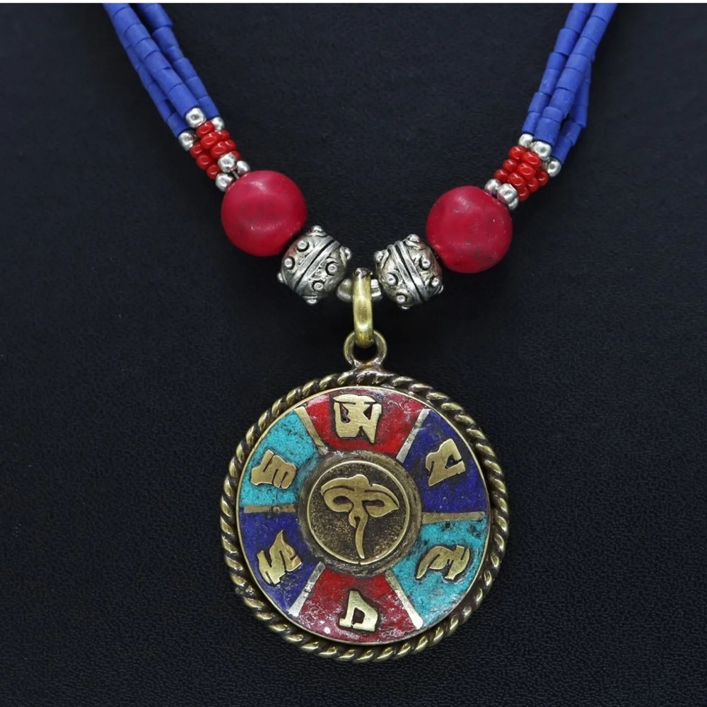 Tibetan silver Lapis, turquoise and coral Nepali necklace - Picture 3 of 9